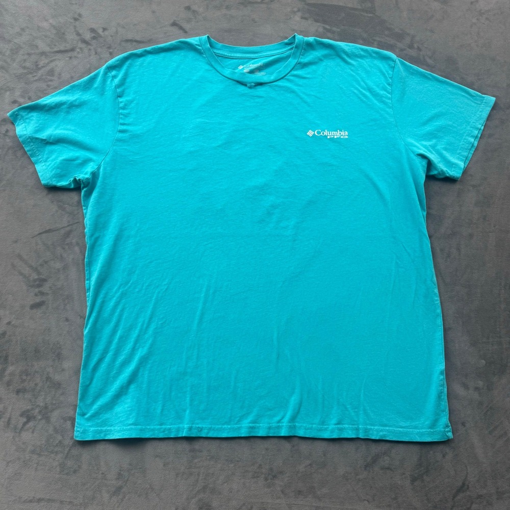 Columbia PFG Mens XXL Turquoise Blue Graphic Fishing T-Shirt Marlin Cotton